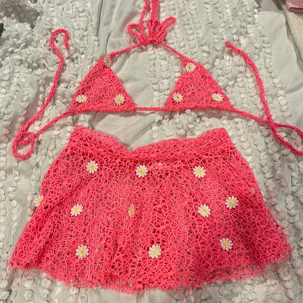 Glitterkitten hot pink flower netted skirt set size small medium